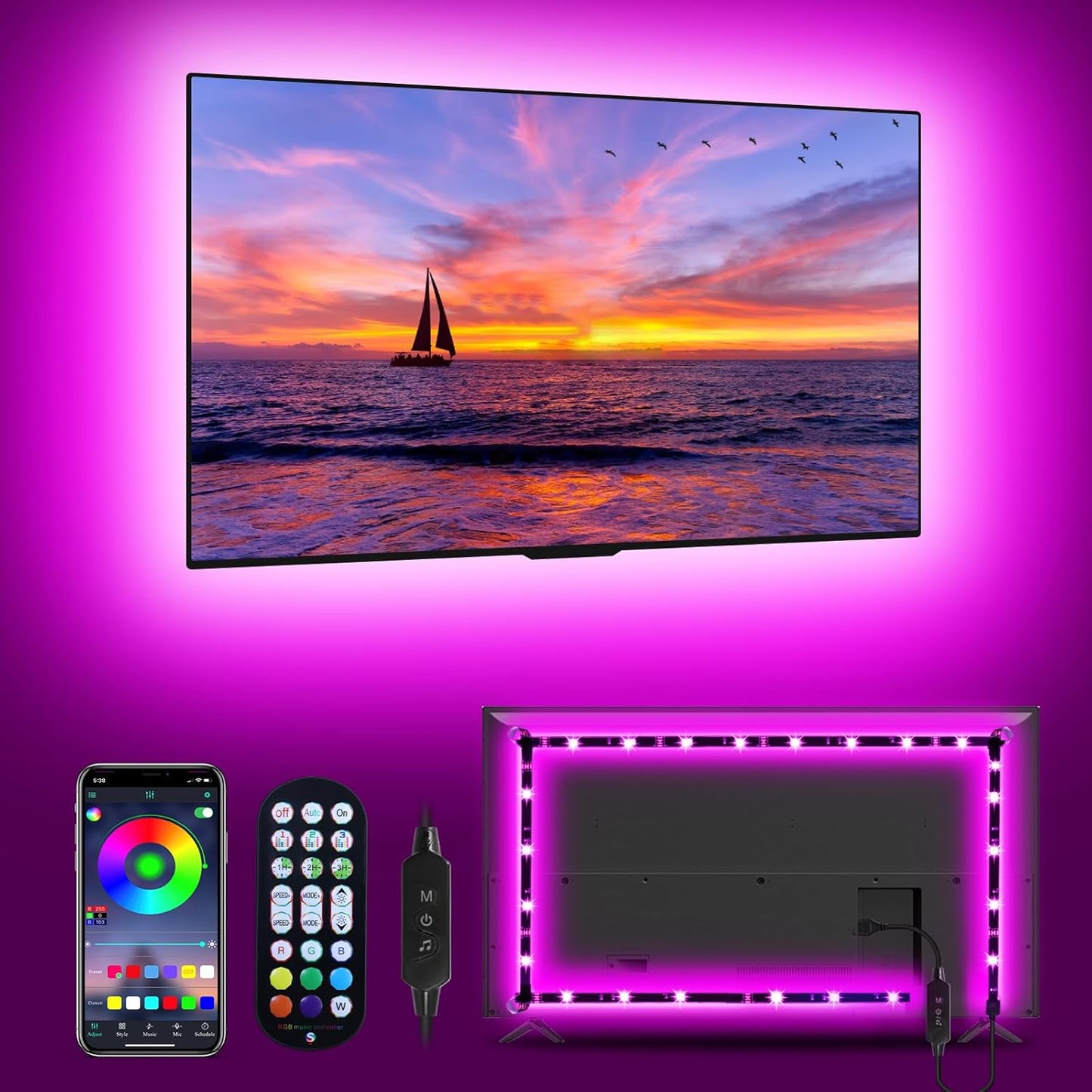 Daymeet 9.8ft RGB TV Backlight, Remote Control