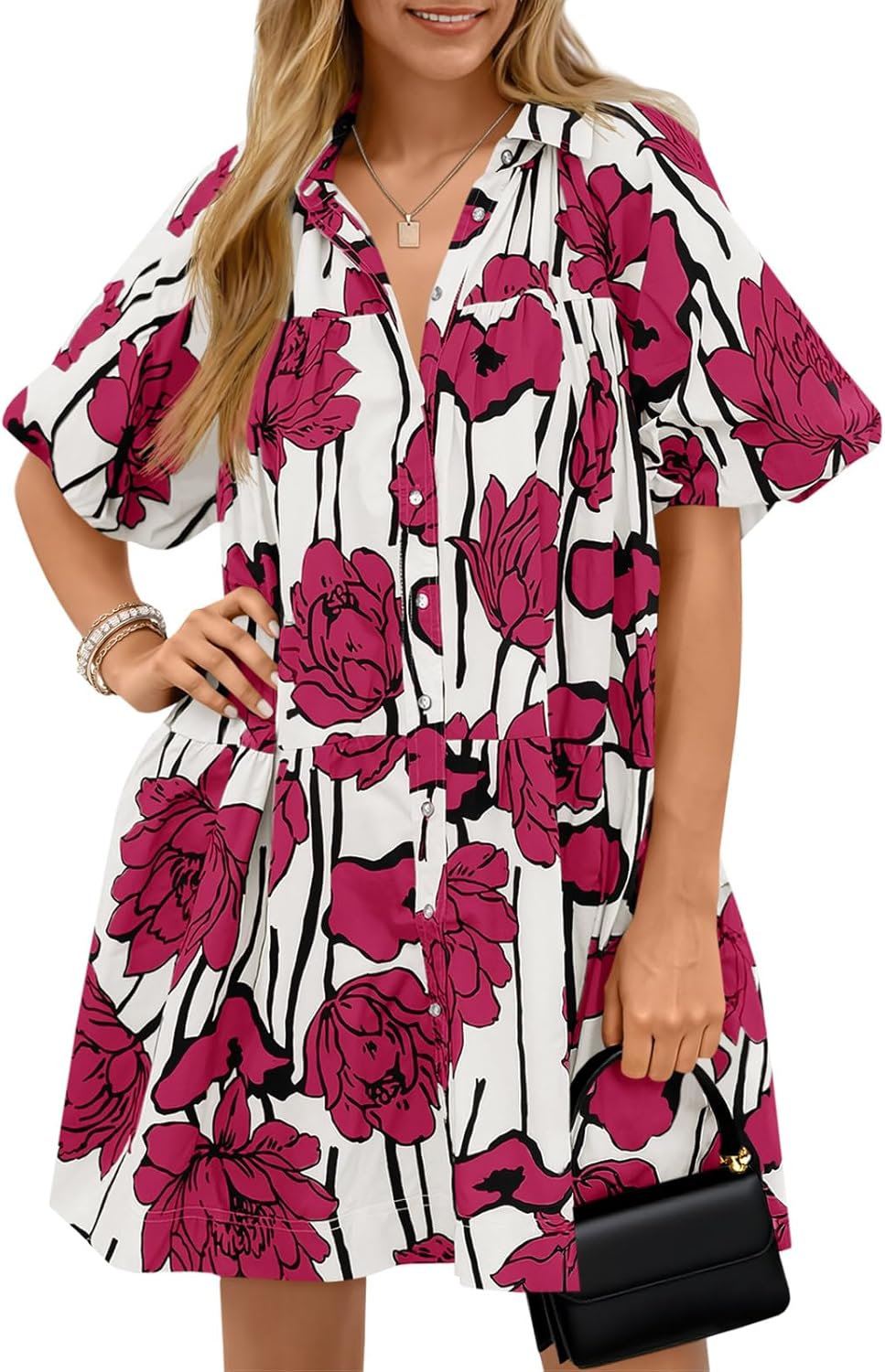 Floral Summer Button Down Shirt Dress for Casual Beach Wear