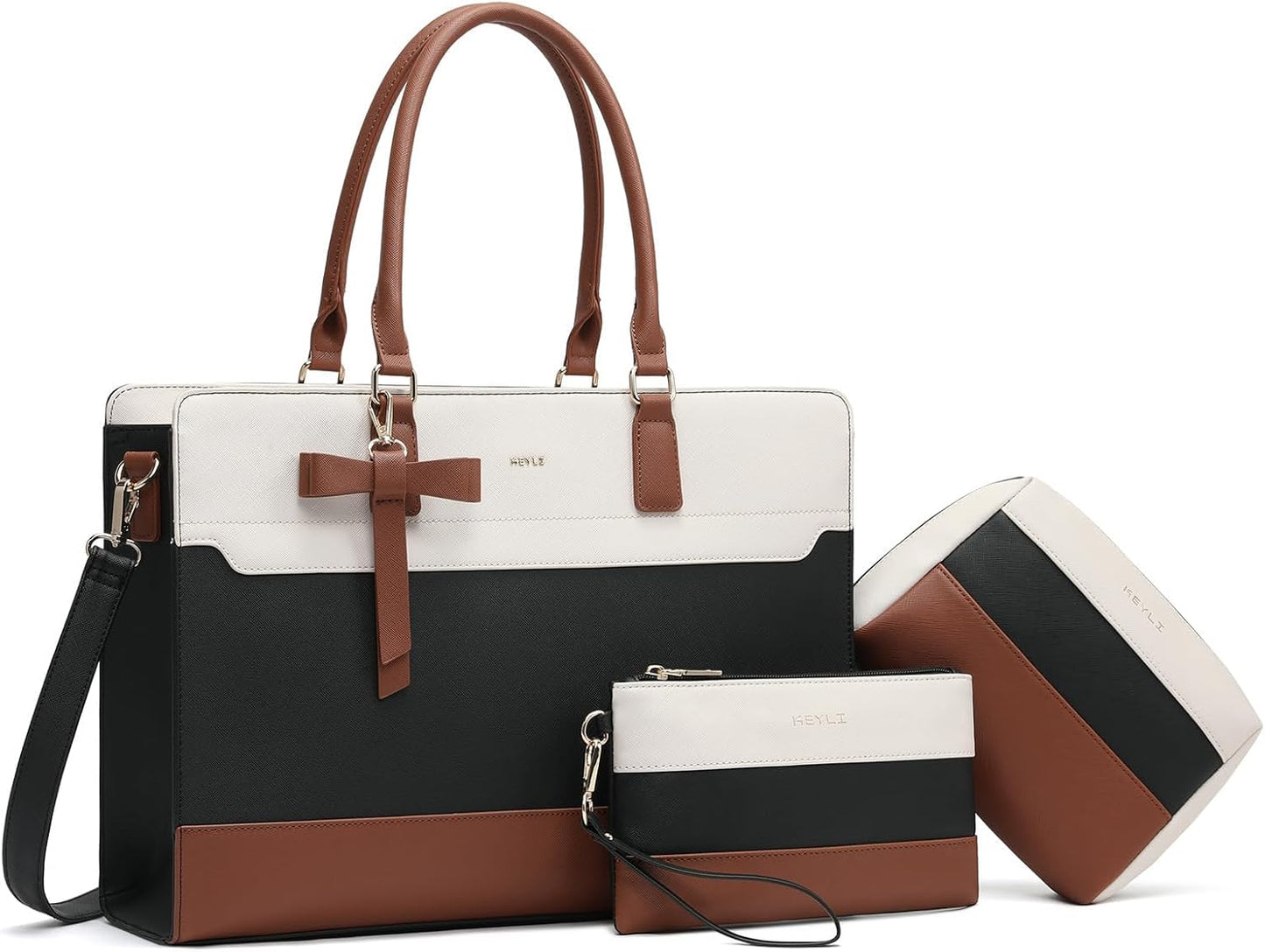 Keyli 3pc Sets Laptop Bag for Women, 15.6 Inch Leather Tote