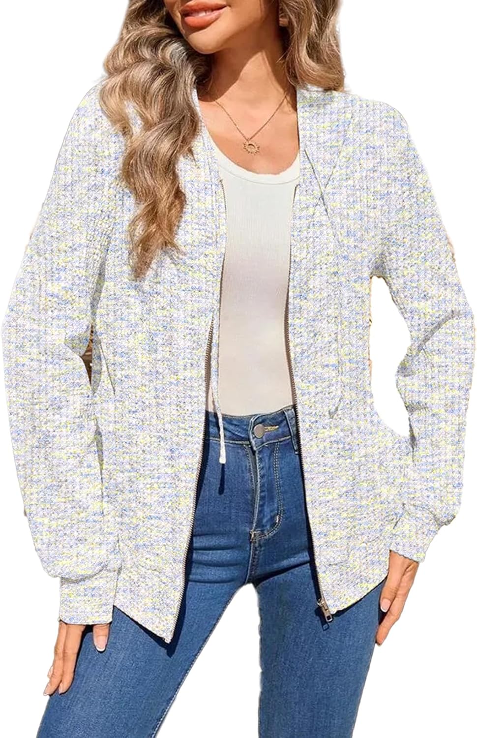SHEWIN 2025 Fall Hoodies Waffle Knit Zip Up Sweatshirt Review