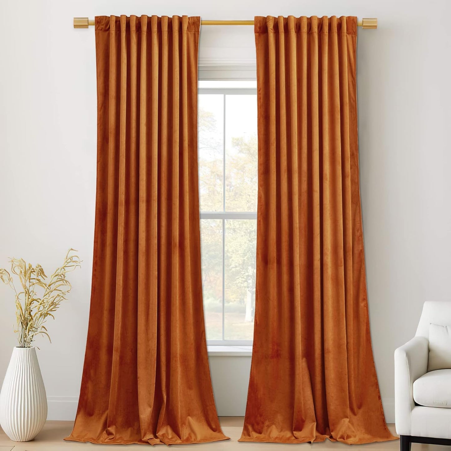 StangH Velvet Curtains 108in Long - Room Darkening Drapes