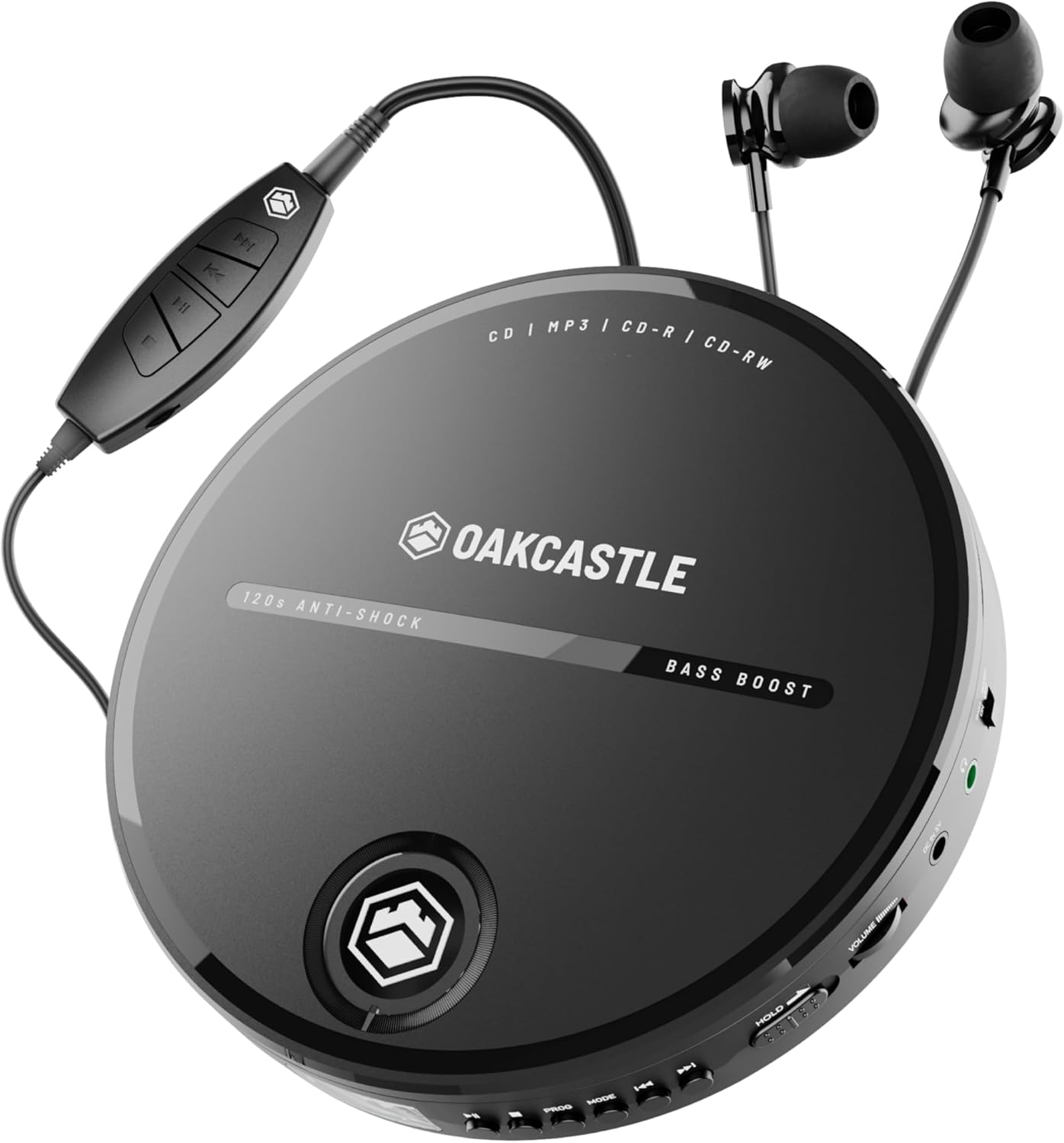 Portable CD Player with In-Line Control and Bass Boost Features