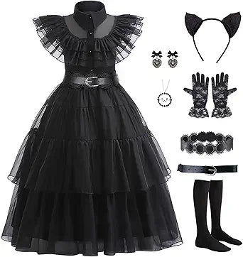 CVNHMG Wednesday Costume Dress for Kids Girls Gothic Style