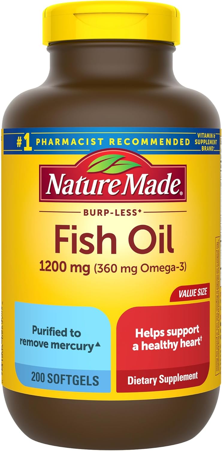 Nature Made Burp Less Fish Oil Omega 3 for Heart Health