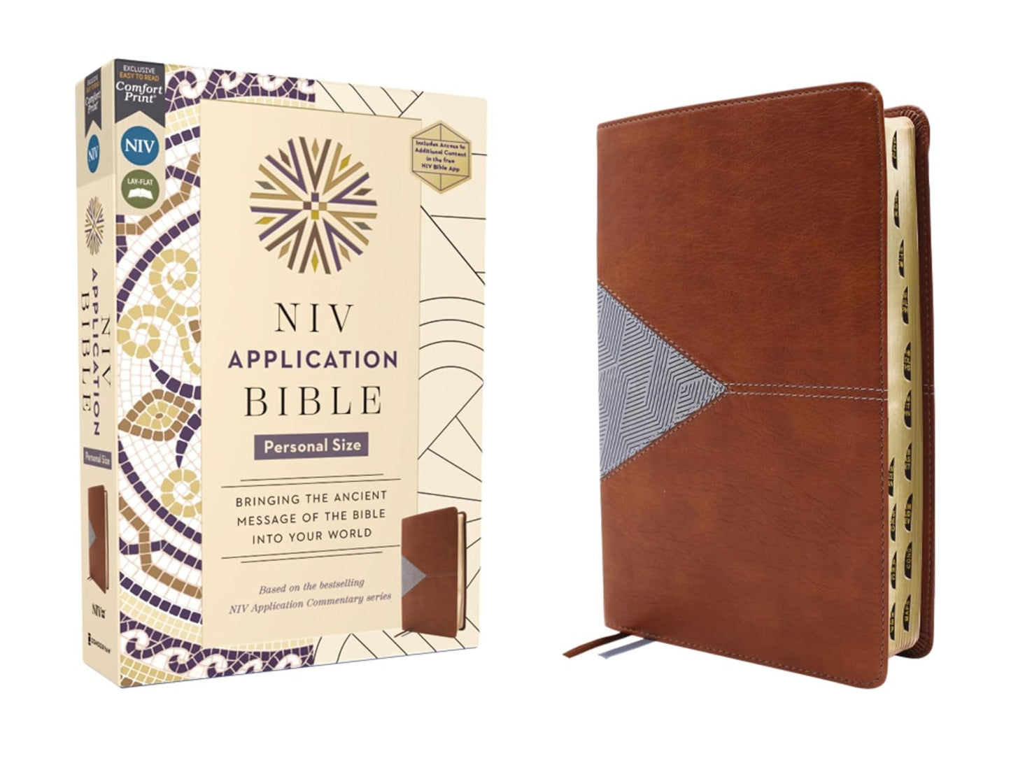 NIV Application Bible Personal Size Leathersoft Brown Blue Indexed