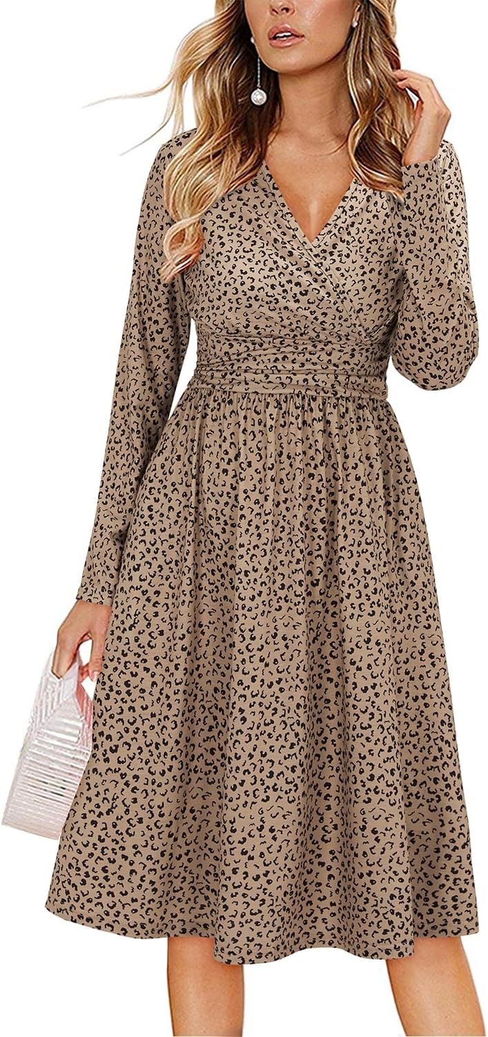 OUGES Women's Fall Long Sleeve Dress with Pockets for Weddings