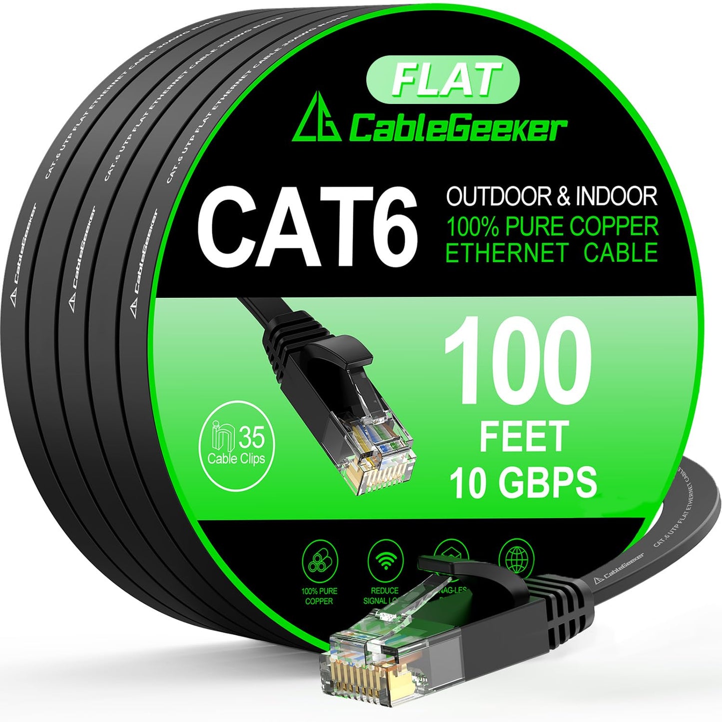 High-Speed Cat6 Ethernet Cable 100ft With Free Clips - CableGeeker