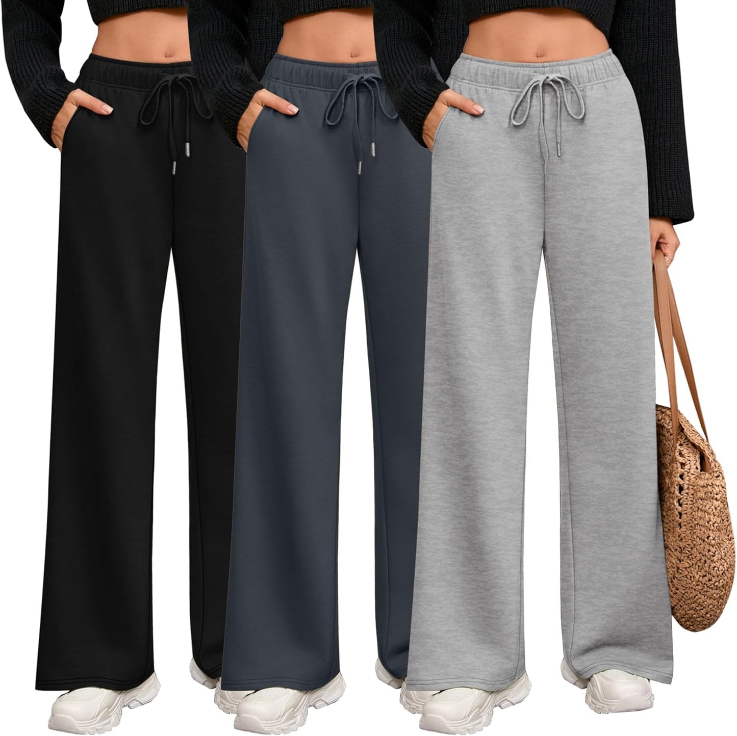 Riyiper 3 Pack Women Wide Leg Sweatpants with Pockets and Comfort