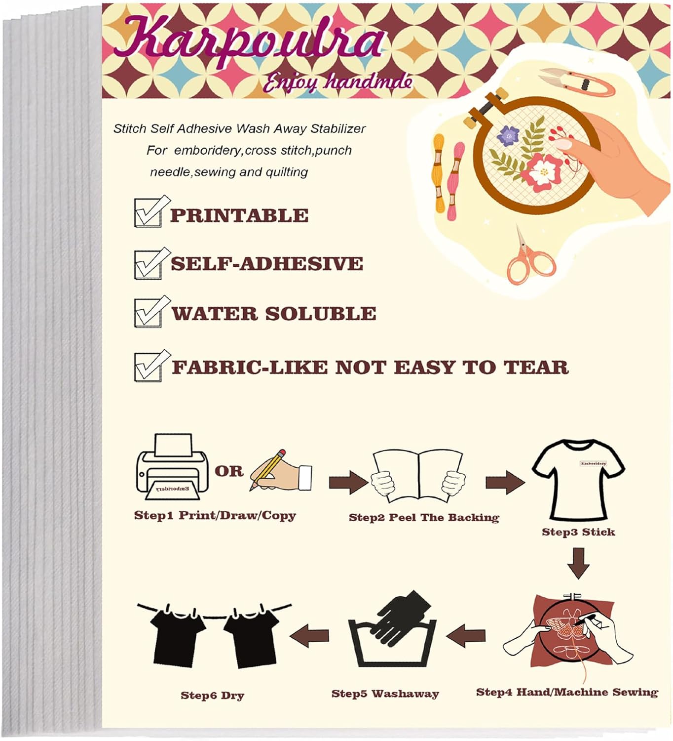 Water-Soluble Embroidery Stabilizer - 12 Sheets
