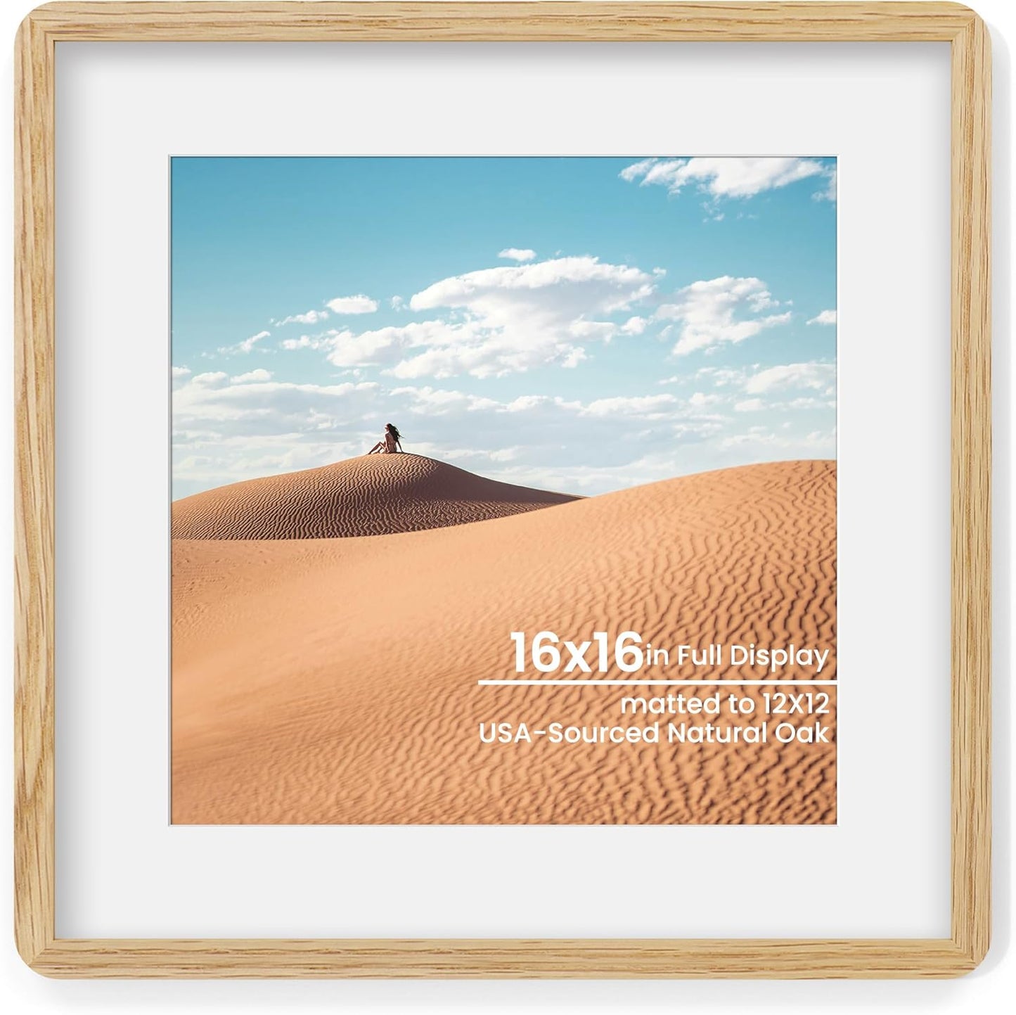 16x16 Picture Frame in Solid Oak Wood for Photos and Art