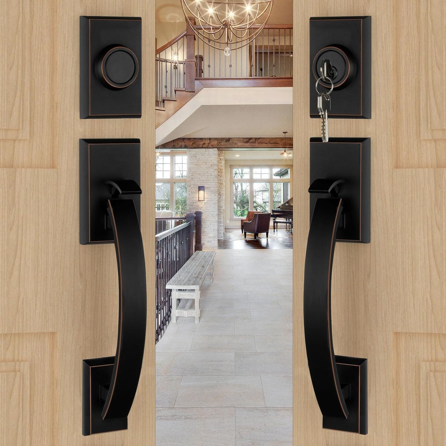 Goldenwarm Double Front Door Lock Set in Oil Rubbed Bronze Finish