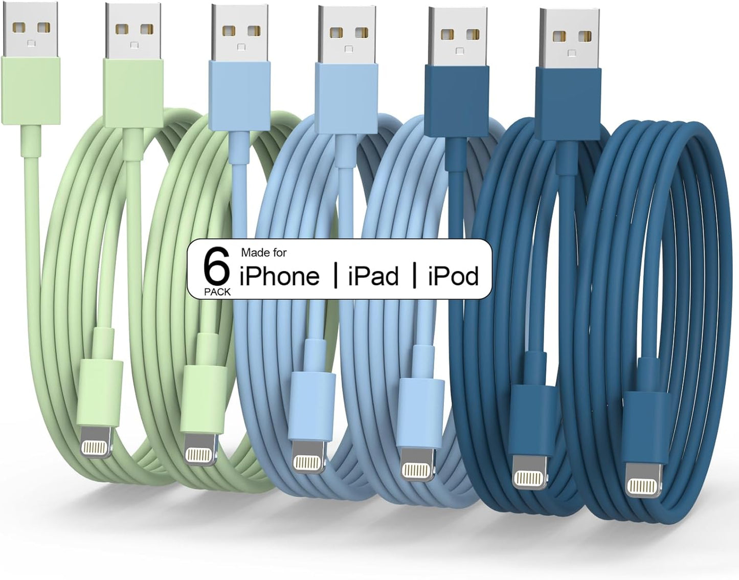 TIKRO Apple MFi Certified 6Pack Lightning Cable Set - Fast Charging for iPhone