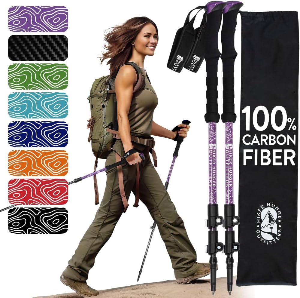 100% Carbon Fiber Trekking Poles - Lightweight Hiking Gear