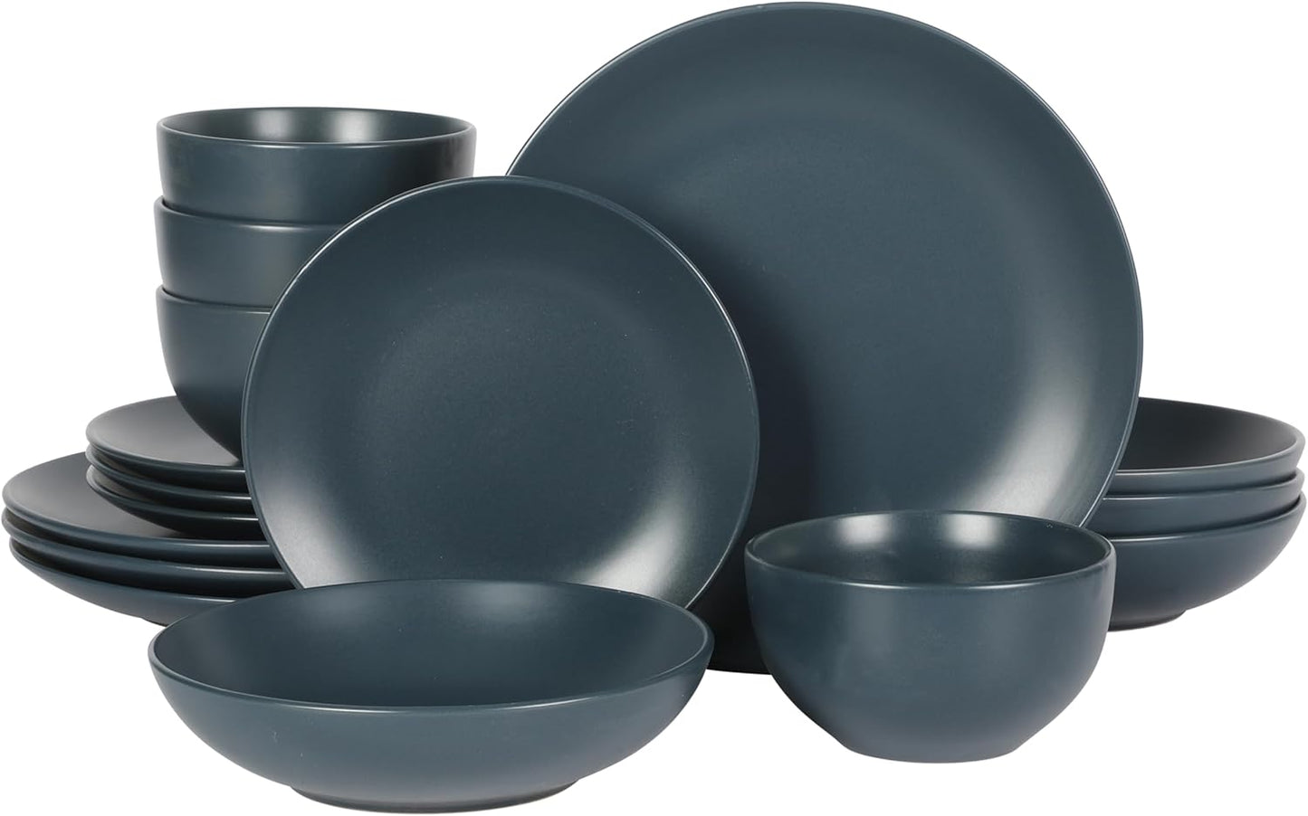 Gibson Home Queenslane 16-Piece Matte Blue Stoneware Dinnerware Set