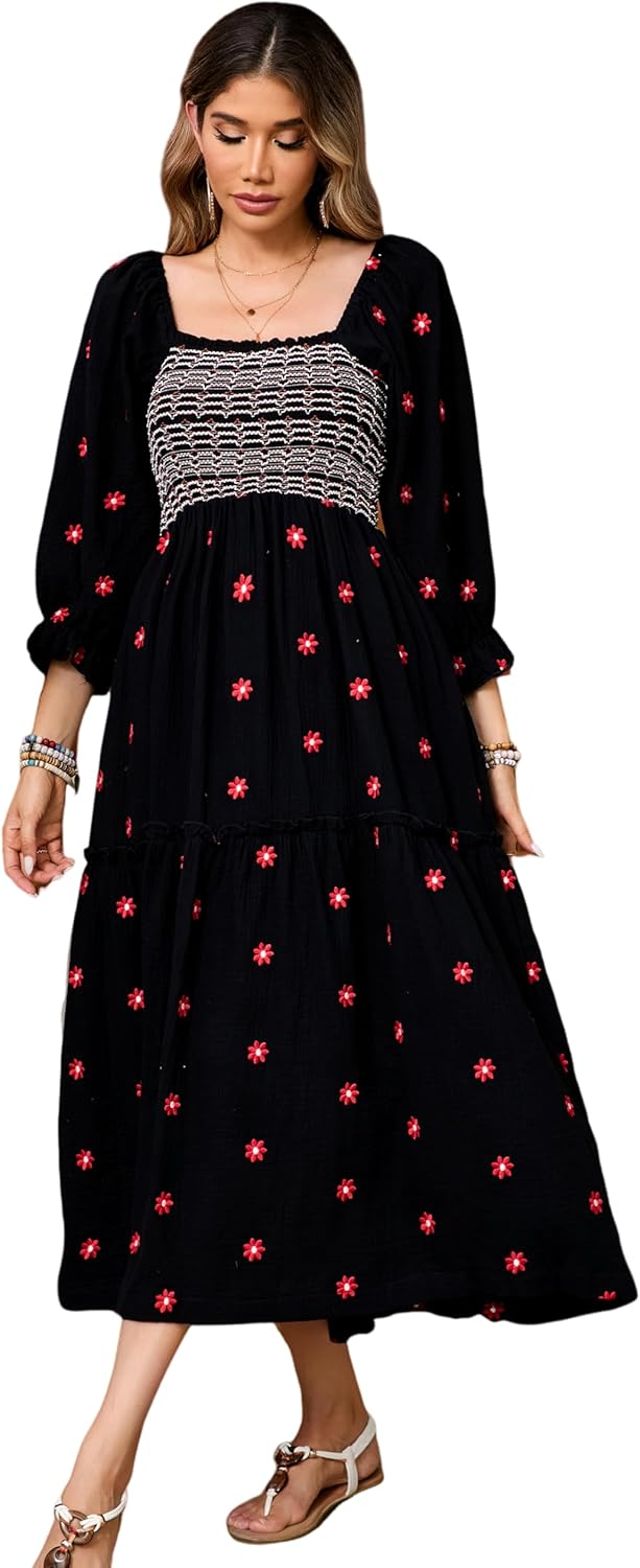 R.Vivimos Women's Long Sleeve Cotton Boho Midi Dress Review