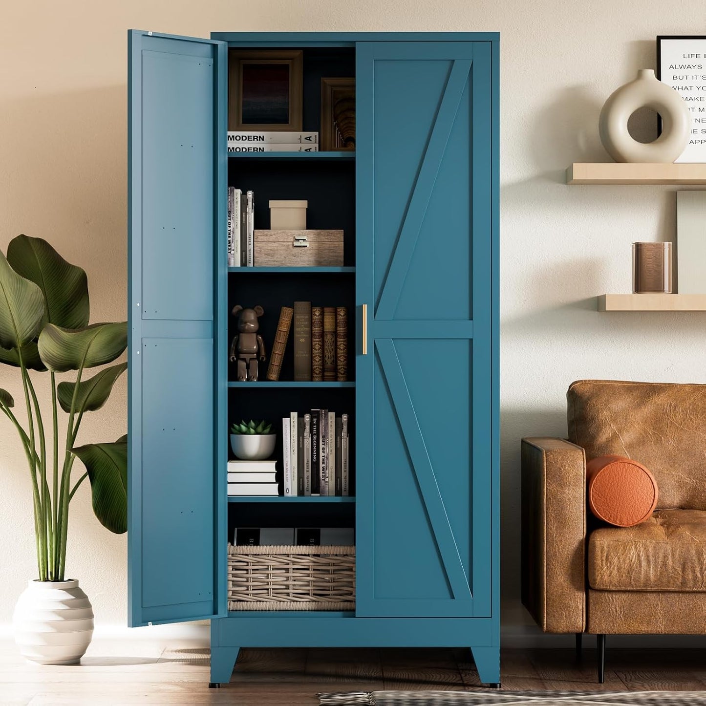 Tall Farmhouse Storage Cabinet with Barn Door for Your Home