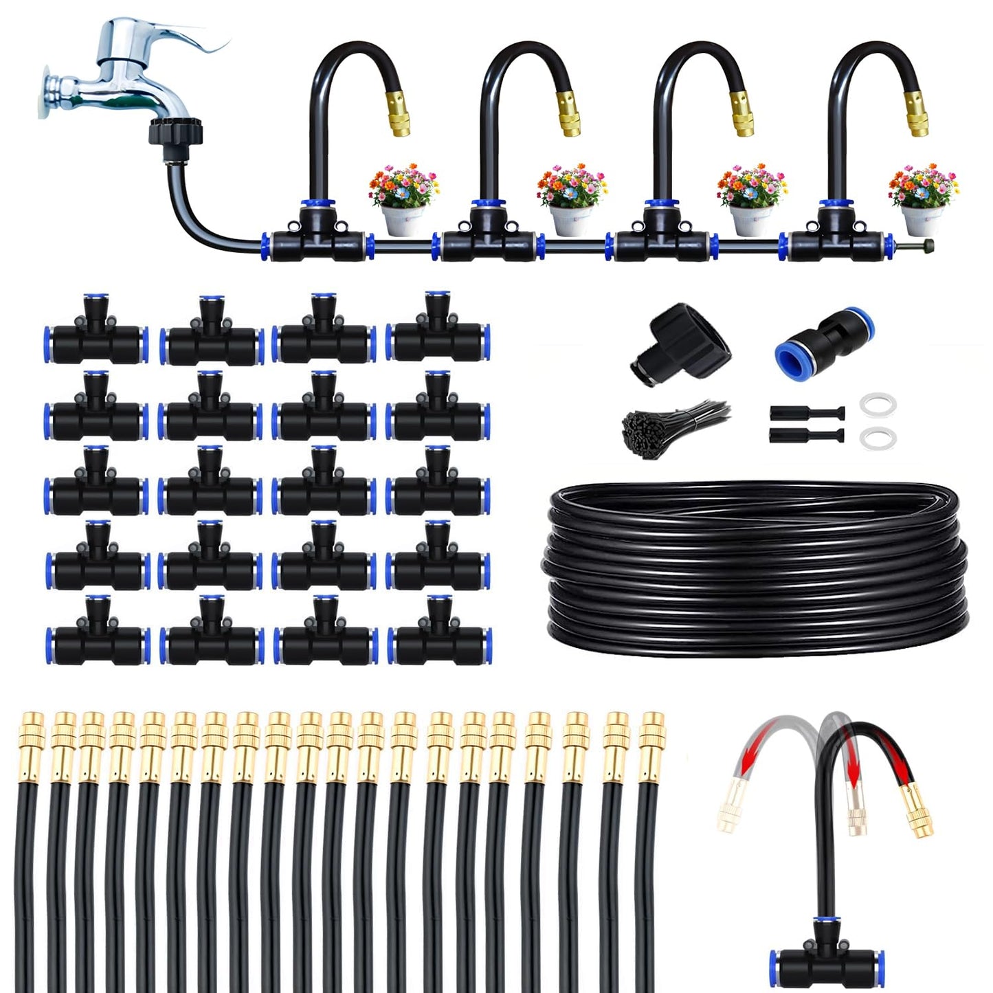 Greenhouse Drip Irrigation Kit with 20 Brass Spray Nozzles