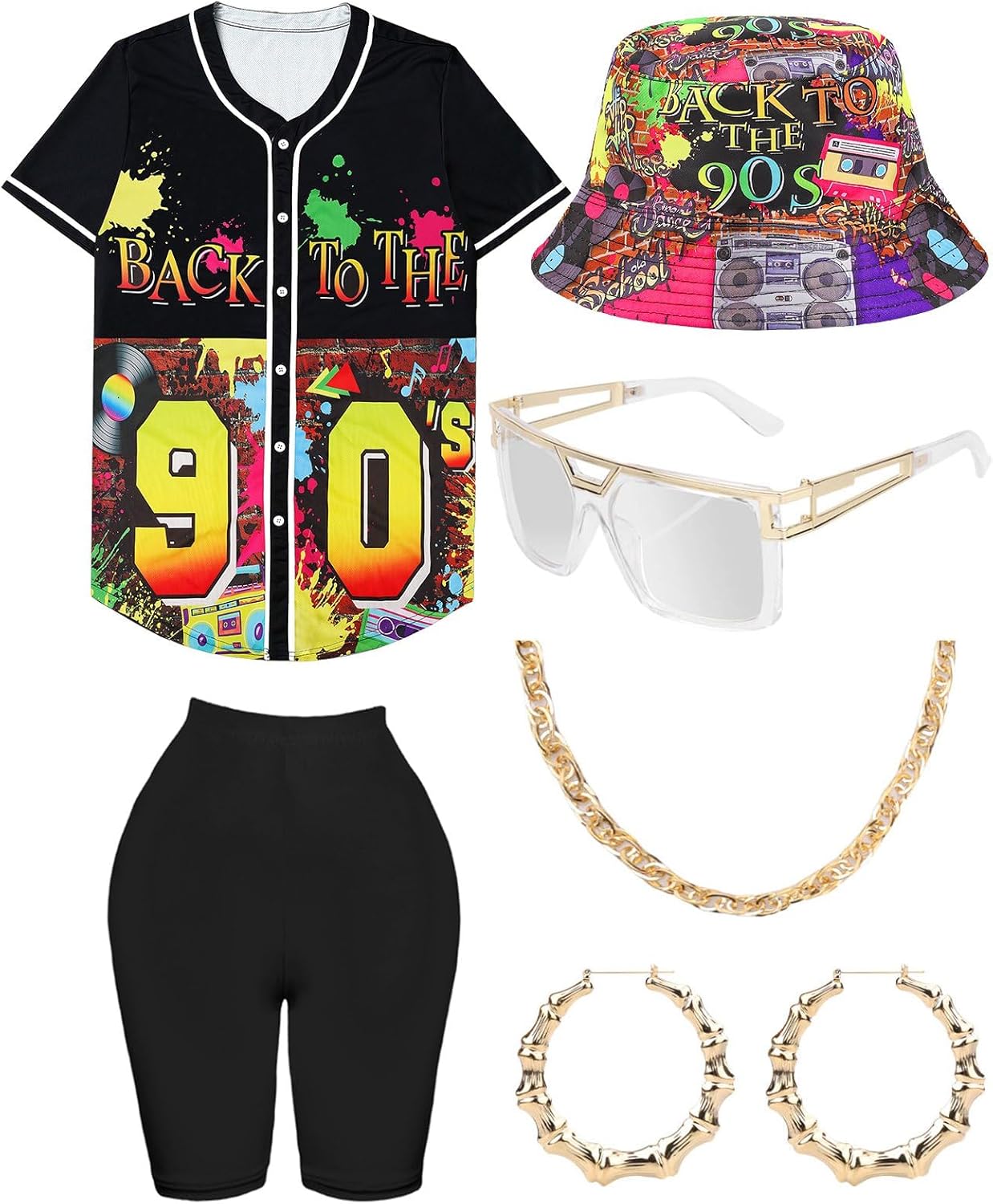 80s 90s Outfit for Women, Unisex Hip Hop Costume Set