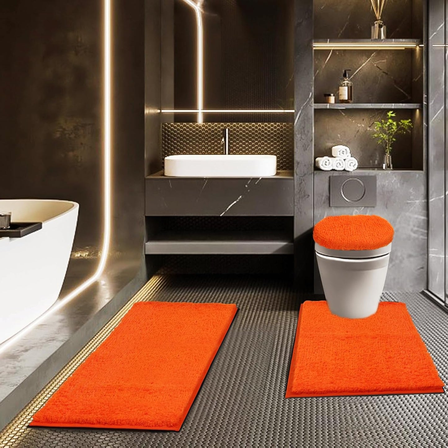 Bathroom Rugs Sets 3 Piece with Adjustable Toilet Seat Cover