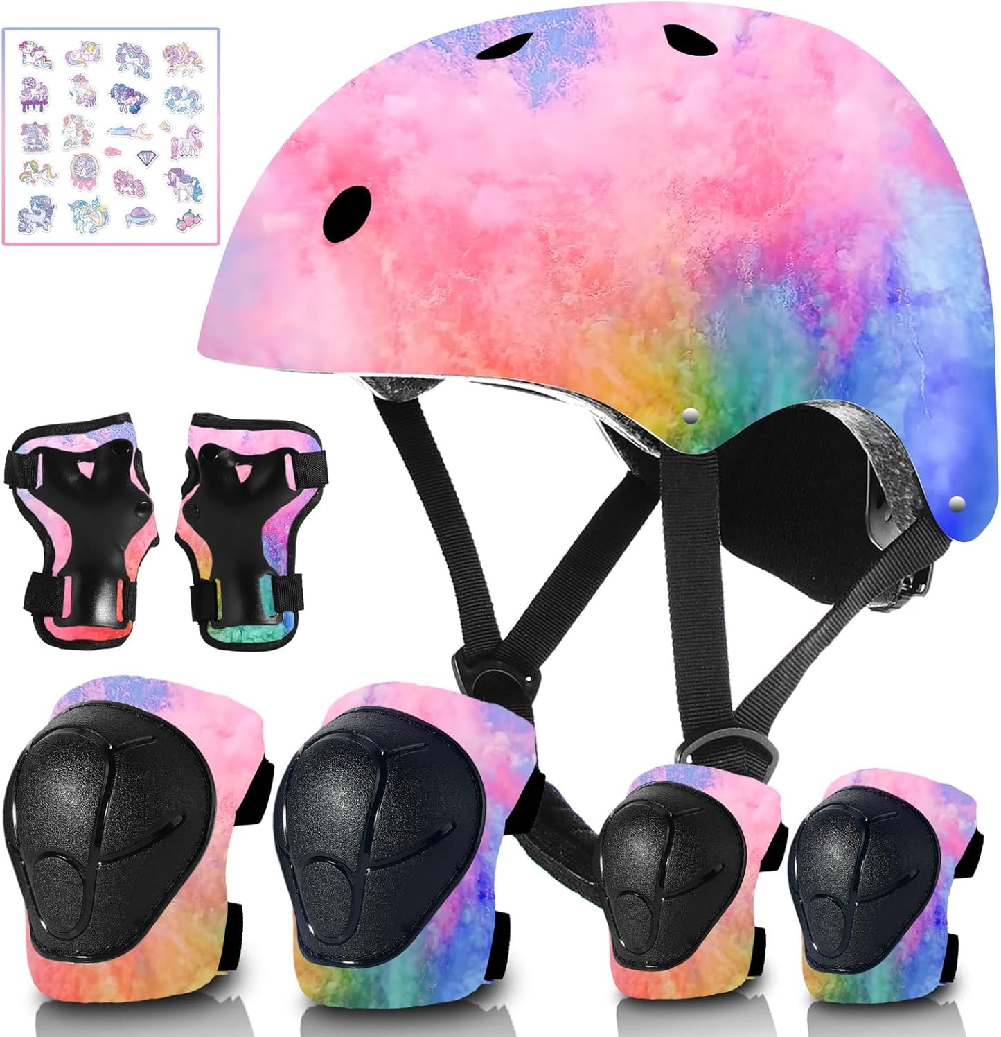 Adjustable Gradient Color Kids Bike Helmet with Protective Gear