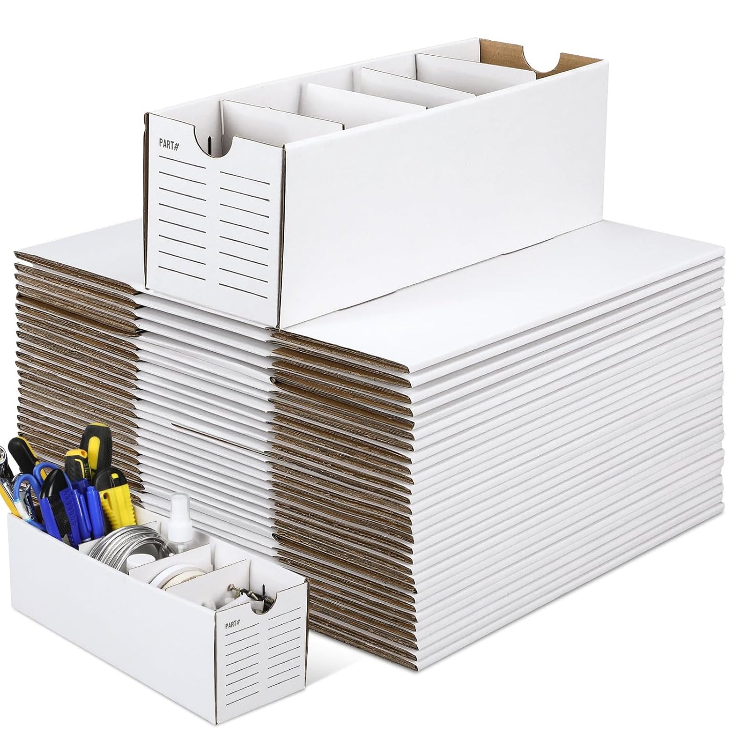 30 Sets Cardboard Parts Bins for Organized Storage Solutions