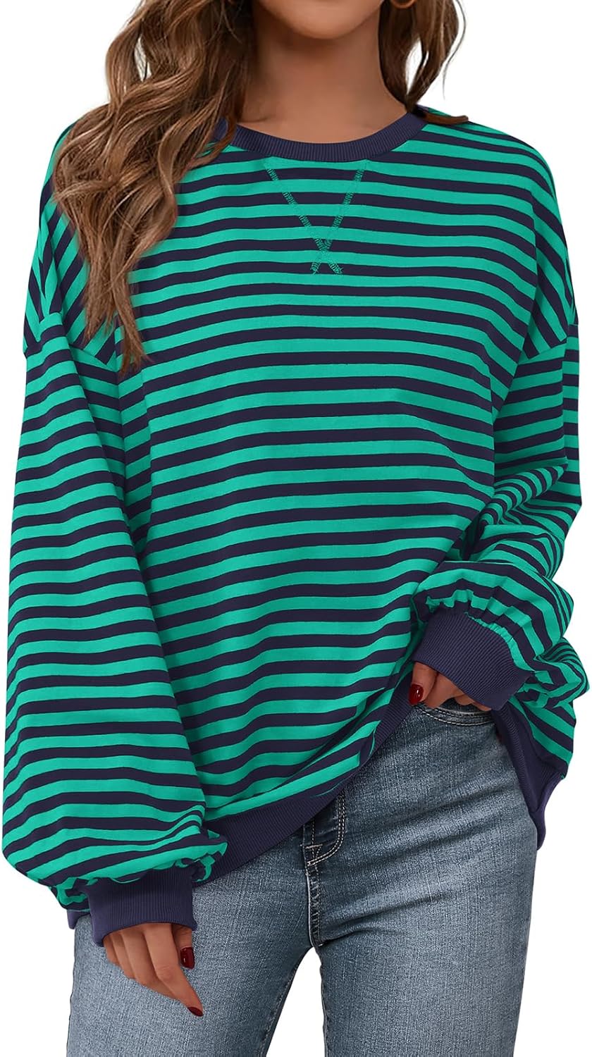 PRETTYGARDEN Womens Striped Oversized Sweatshirt for Casual Style