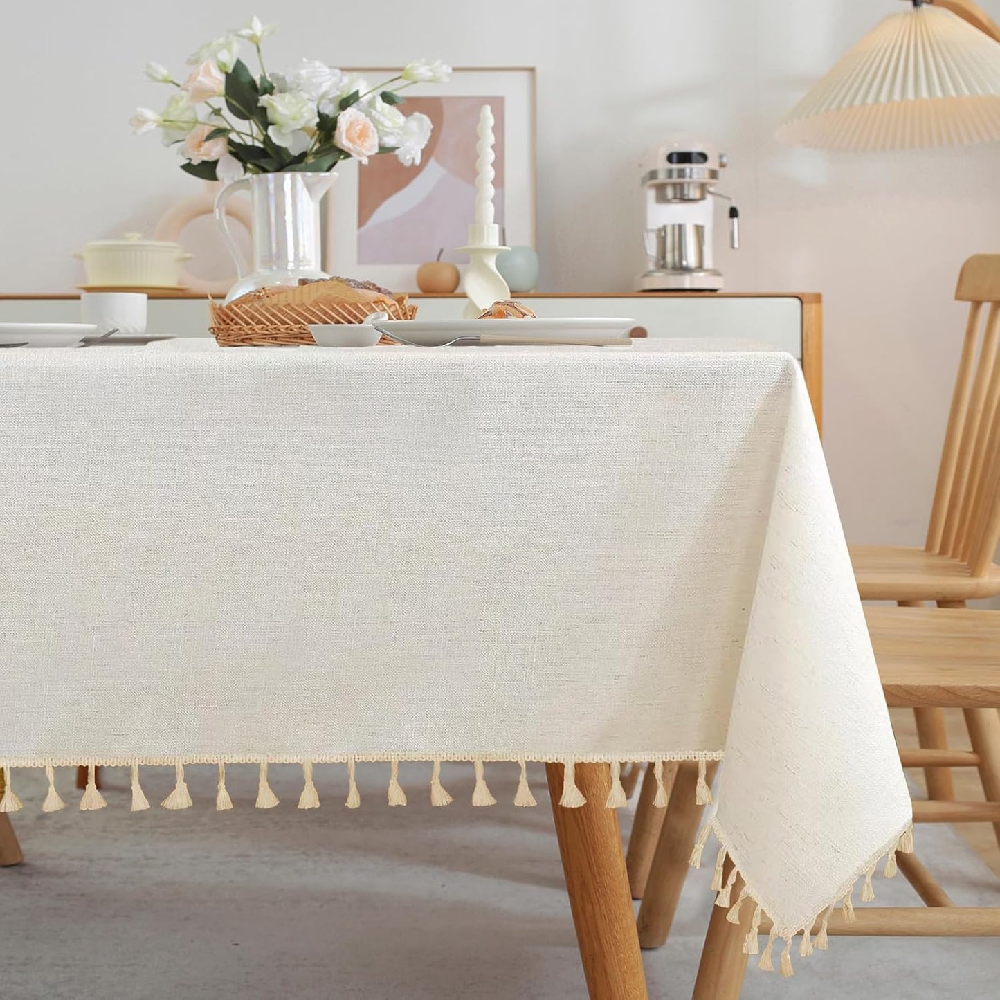 Textured Tablecloths for Kitchen and Dining, Waterproof Ivory