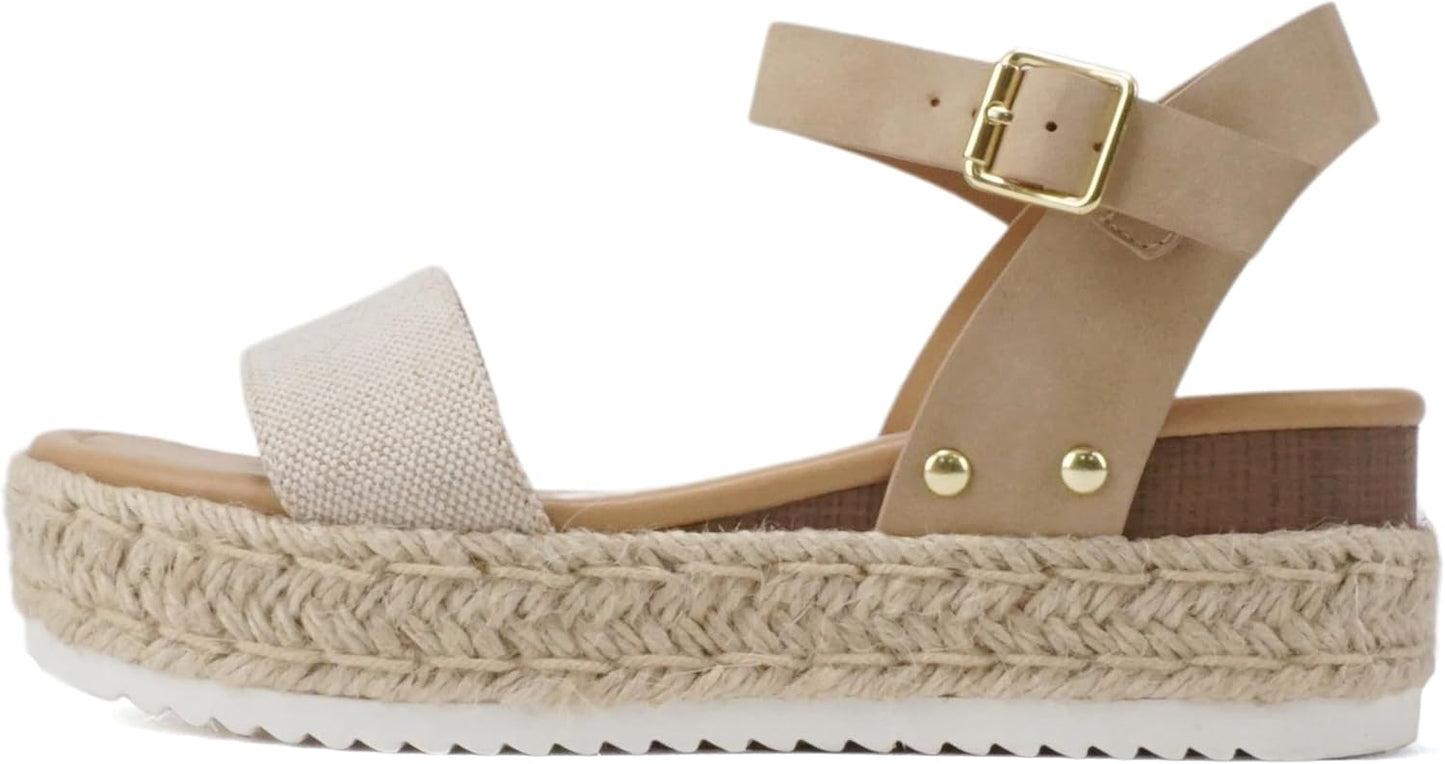 Soda CLIP Women Open Toe Ankle Strap Platform Espadrille Sandal