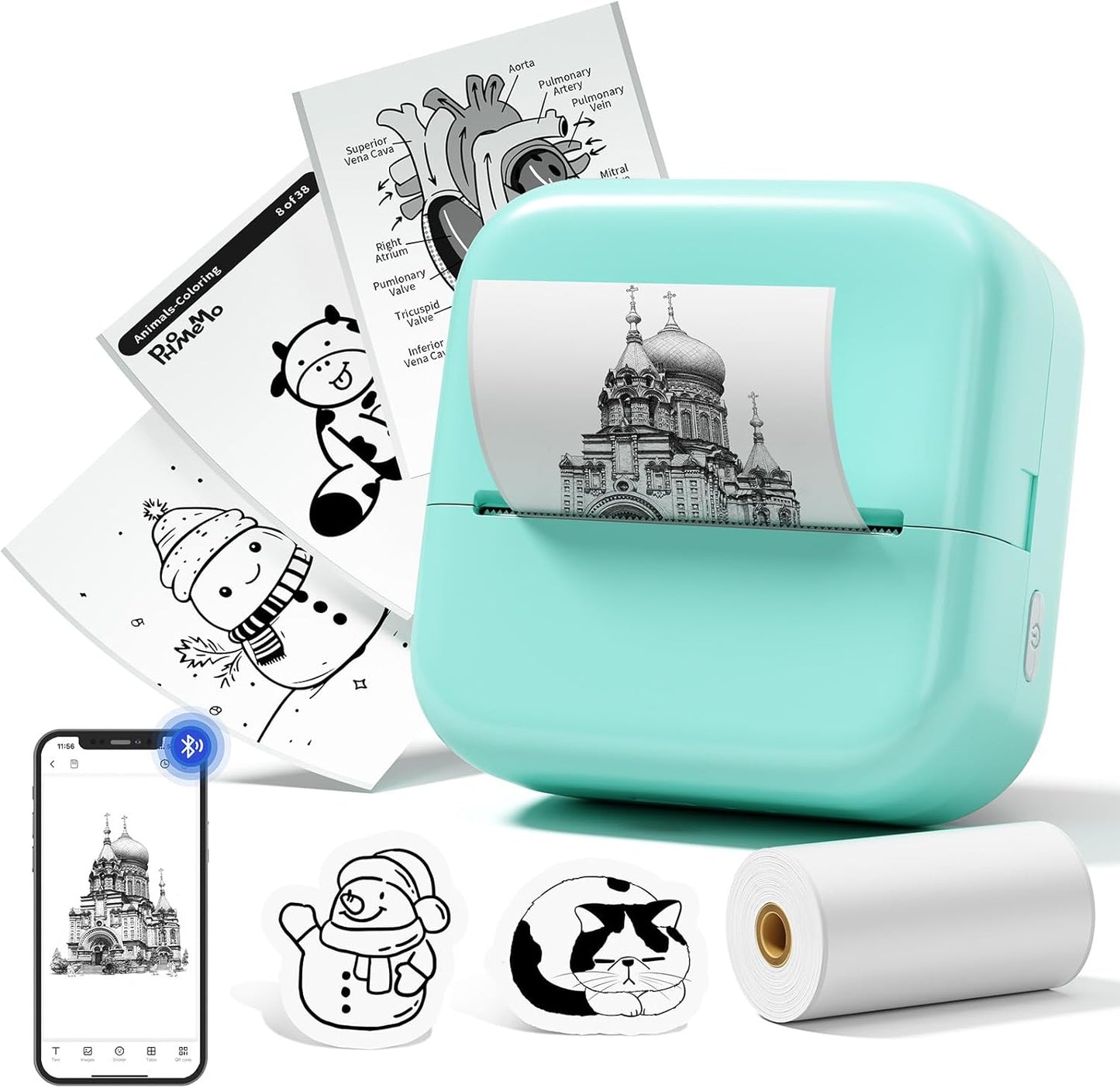 Inkless Bluetooth Mini Sticker Printer + Paper Roll