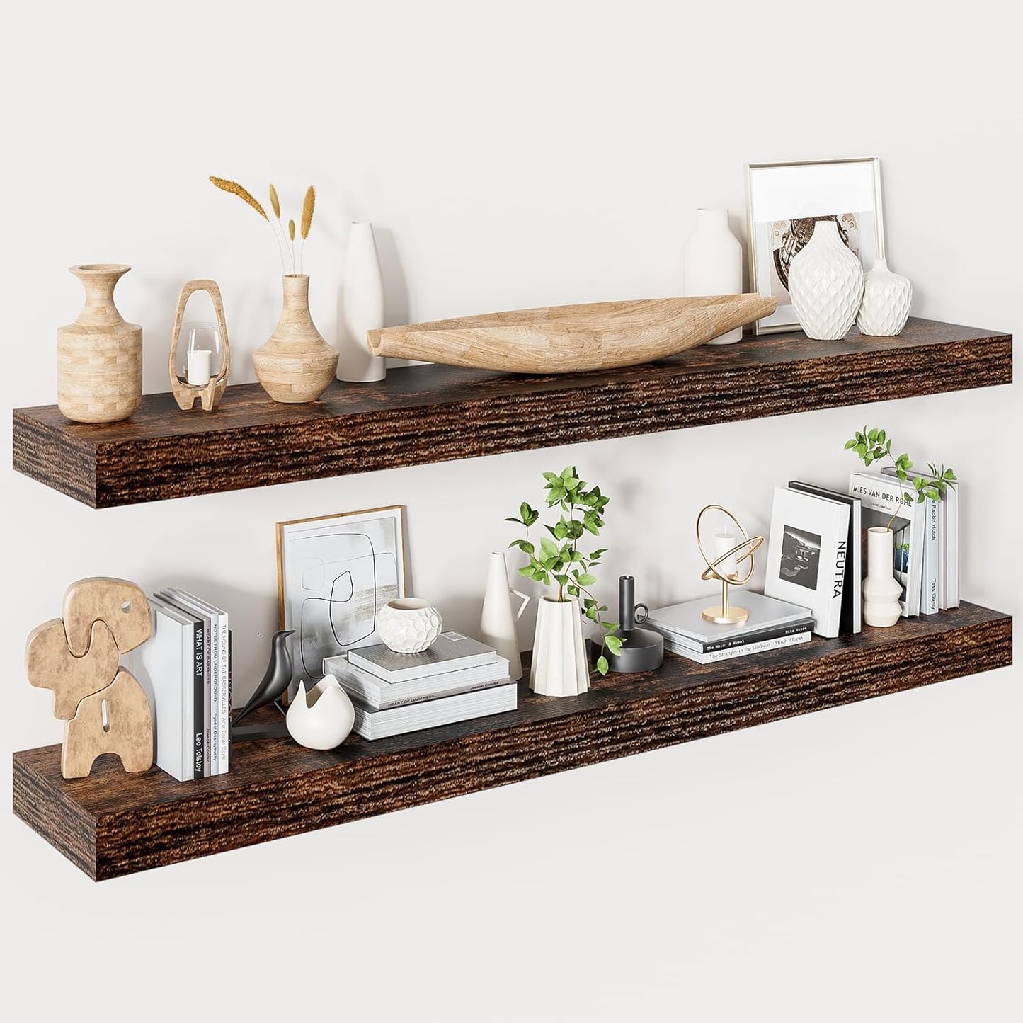 Floating Shelves for Wall 48 Inches Long - Rustic Brown Set