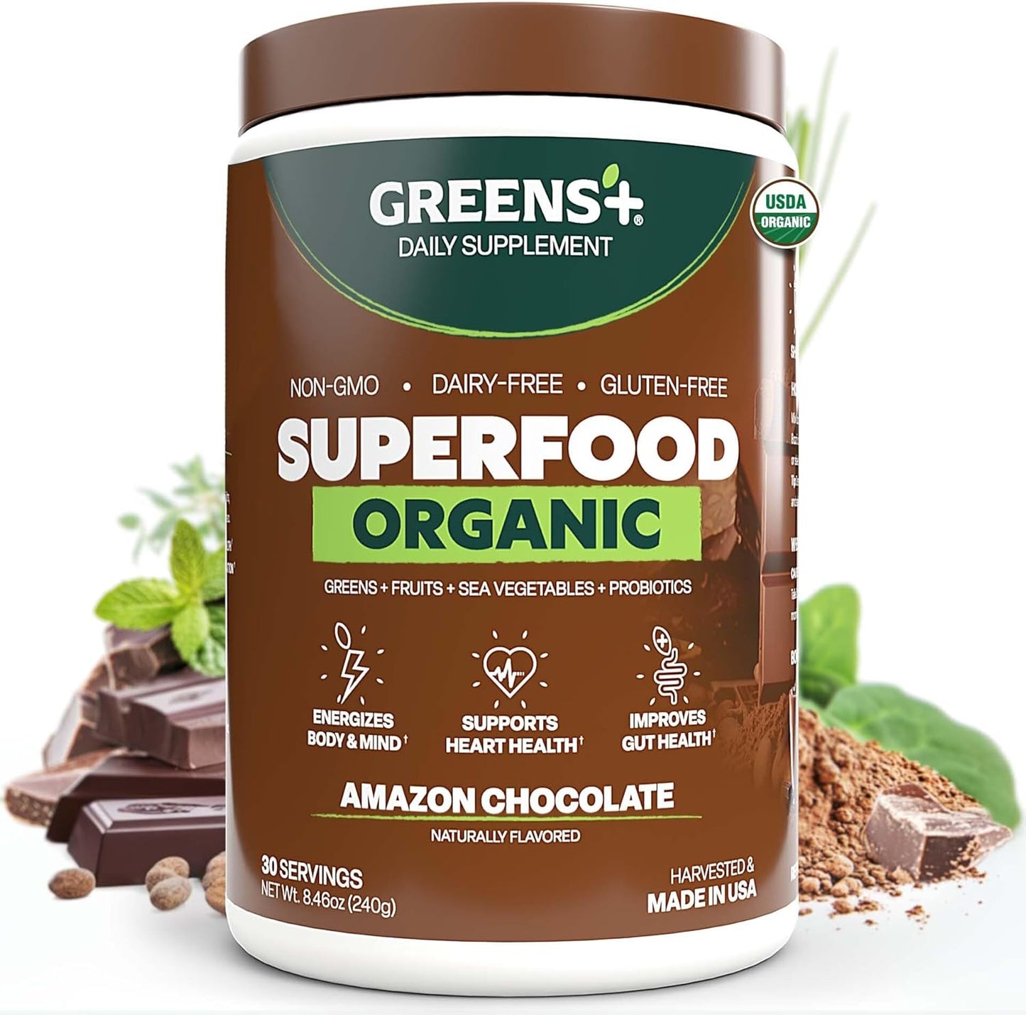 Greens+ Plus Organic Superfood Chocolate for Energy Boost