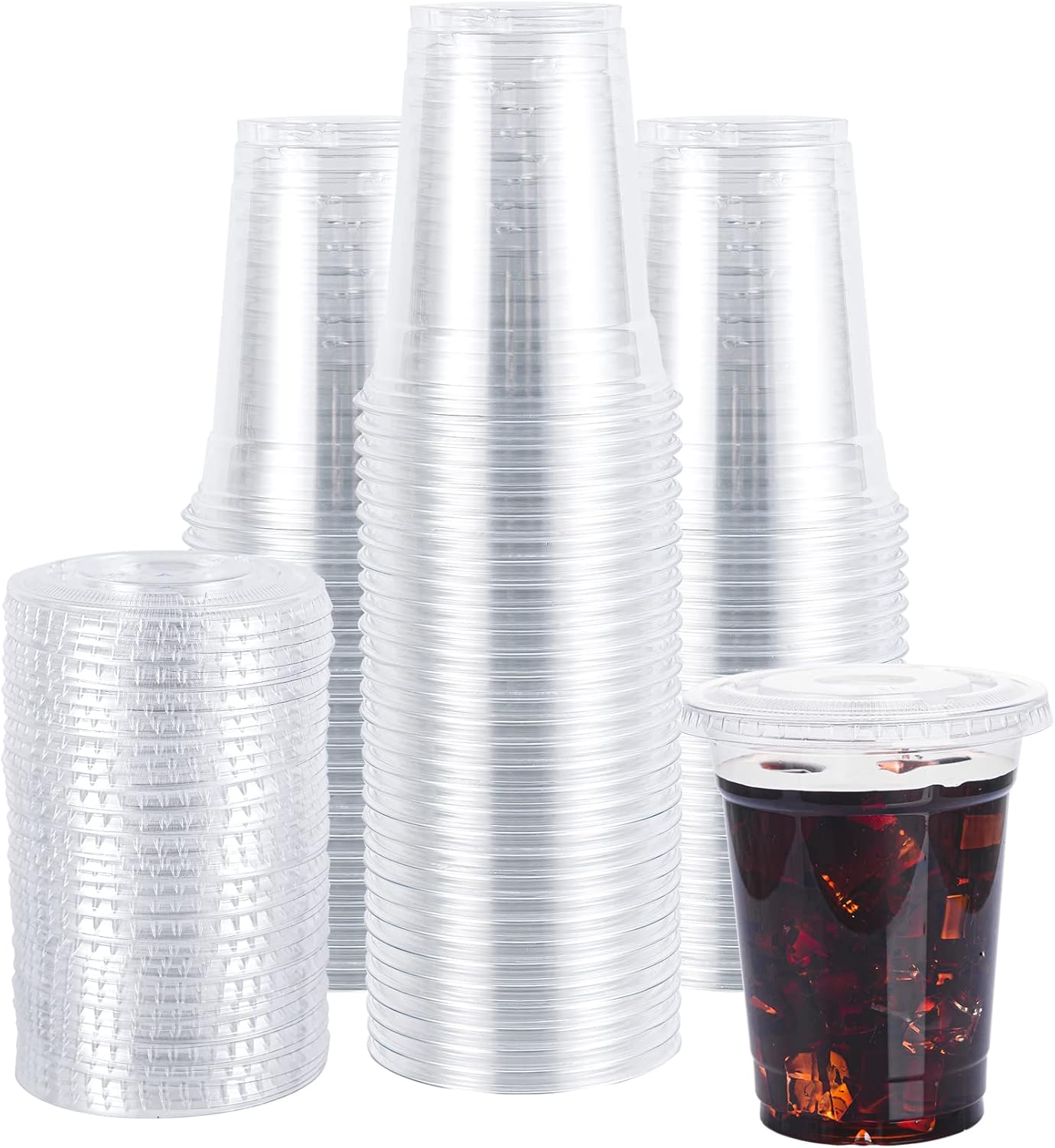 Lullaby 200 Pack 12oz Clear Plastic Cups with Lids for Events