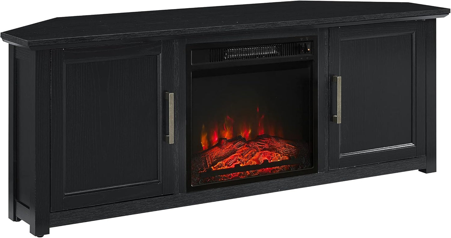 Black Corner Fireplace TV Stand - Ample Storage for 65+ inch TVs