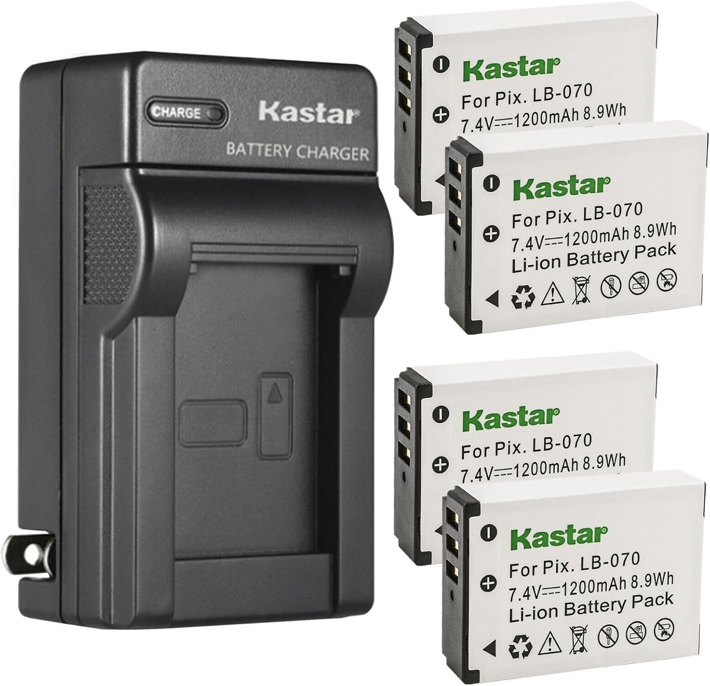 Kastar 4-Pack LB-070 Battery and AC Wall Charger for Kodak