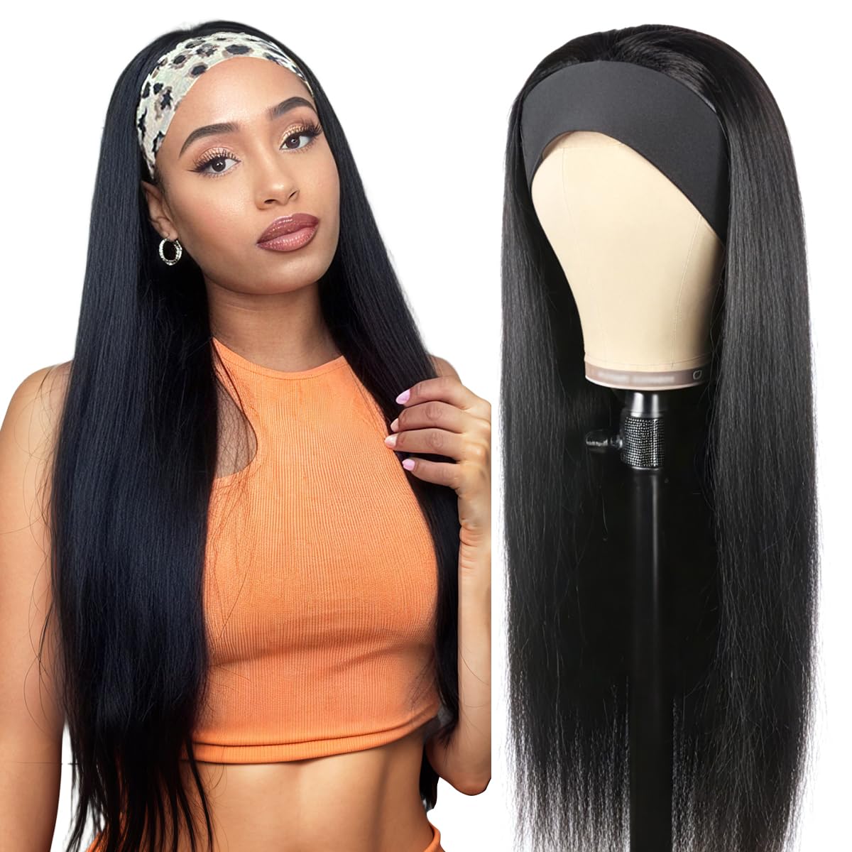 Headband Wig Human Hair Straight 18 Inch for Black Women