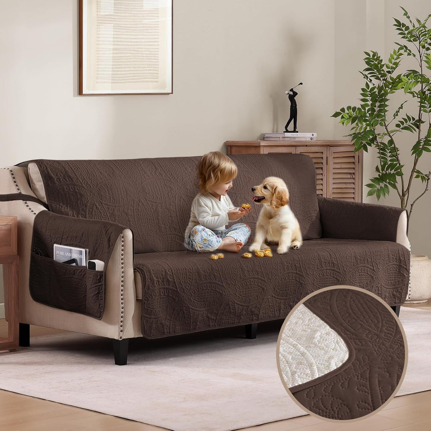 Quilted Grand Sofa Covers Washable for Large 4 Cushion Sofa