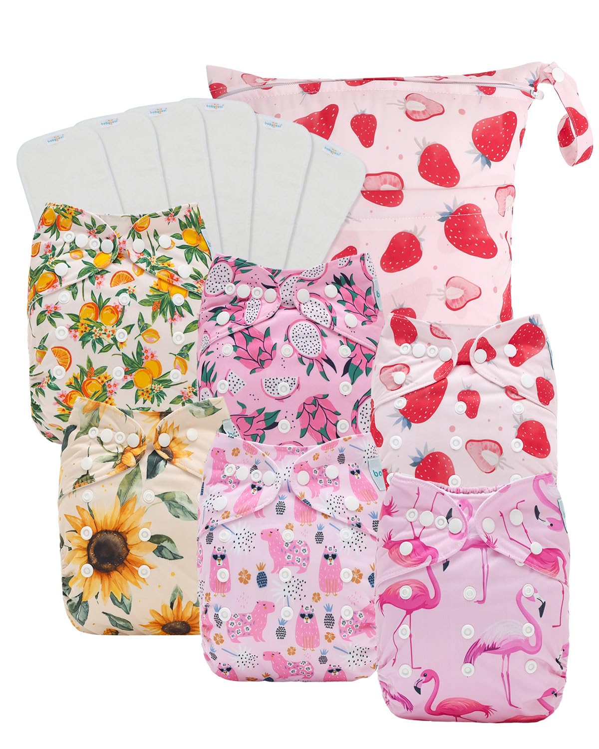 Babygoal Baby Cloth Diaper 6 Pack with Inserts and Wet Bag