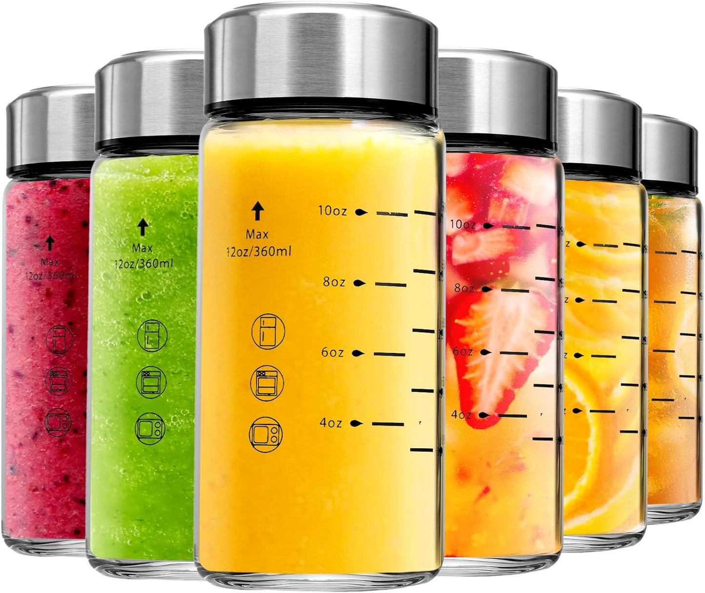 Glass Juice Bottles 6 Pack 12 oz - Perfect for Juicing & Smoothies