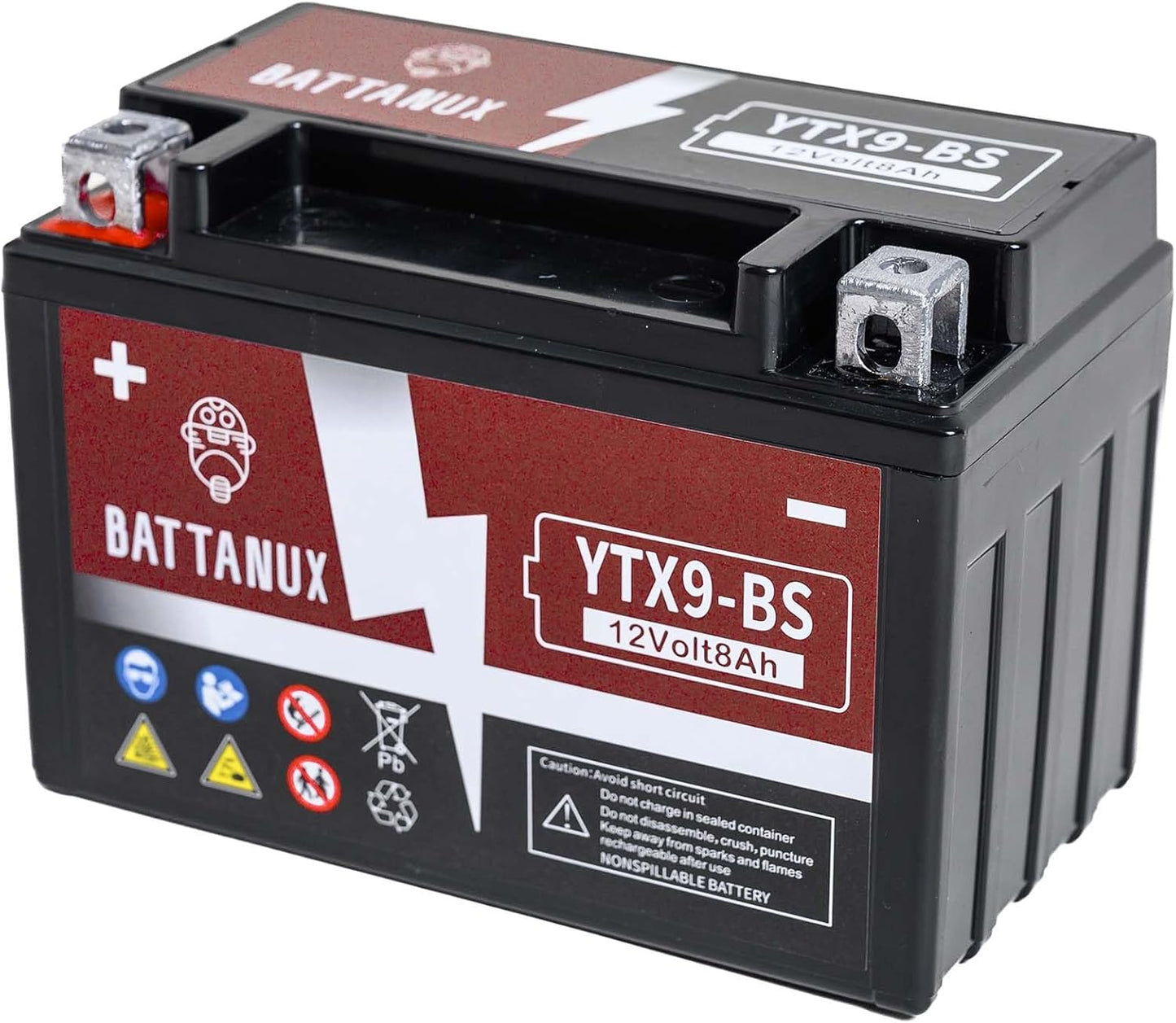 YTX9-BS Battery for Motorcycles, ATVs, and Snowmobiles