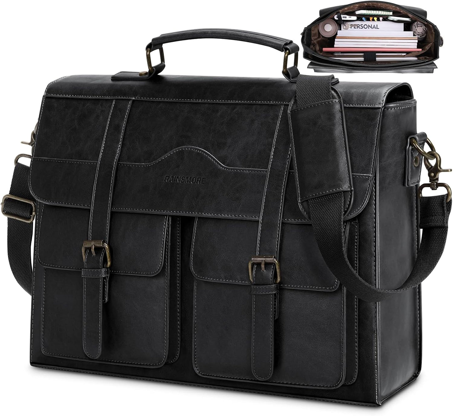 RAINSMORE Vintage Leather Laptop Messenger Bag for Men 17 in