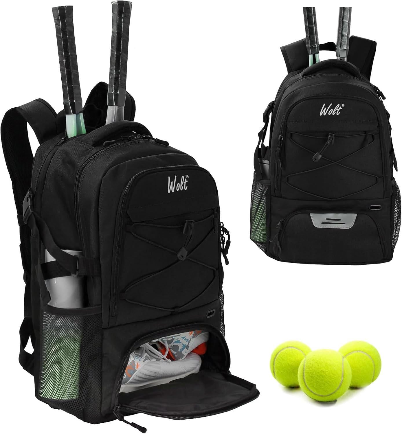 WOLT Tennis Bag - Large Racket Backpack with Shoe Compartment