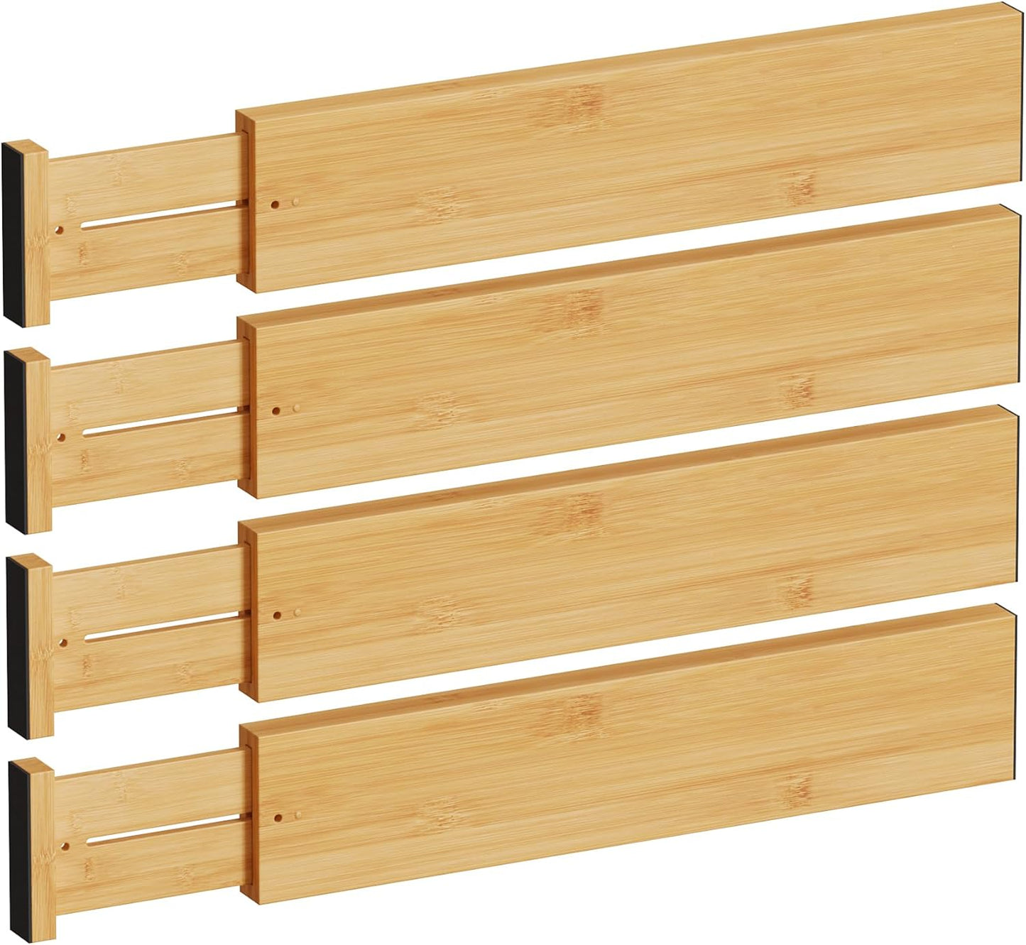 Bamboo Drawer Dividers for Kitchen and Bedroom Organization 4-pack
