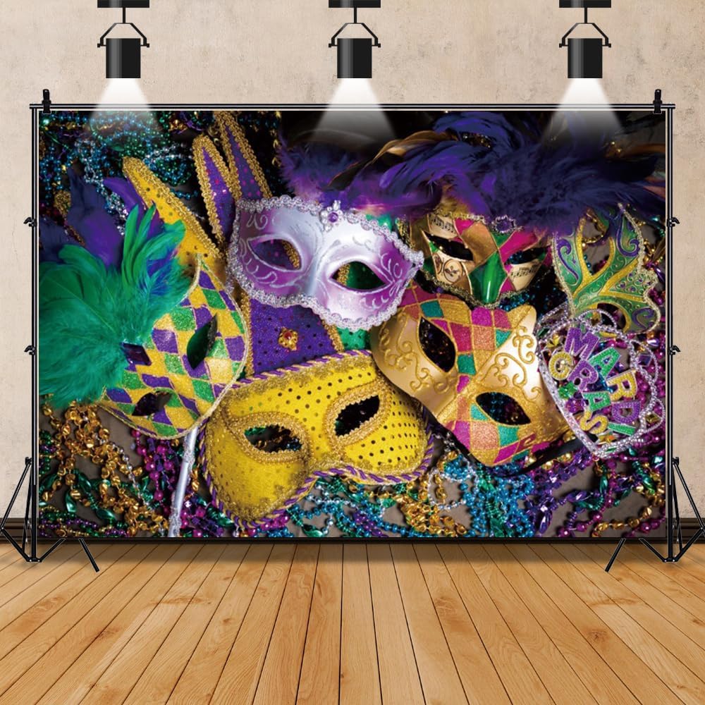 Mardi Gras Decorations Backdrop for Masquerade Party Fun