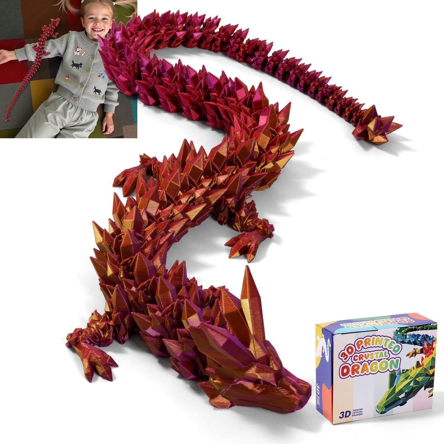 Giant 3D Printed Dragon Model - 31.5 Inch Articulated Figure