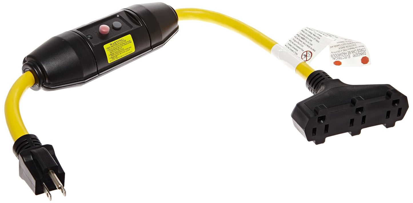 Tower Manual-Reset GFCI Triple Tap Cord for Safety