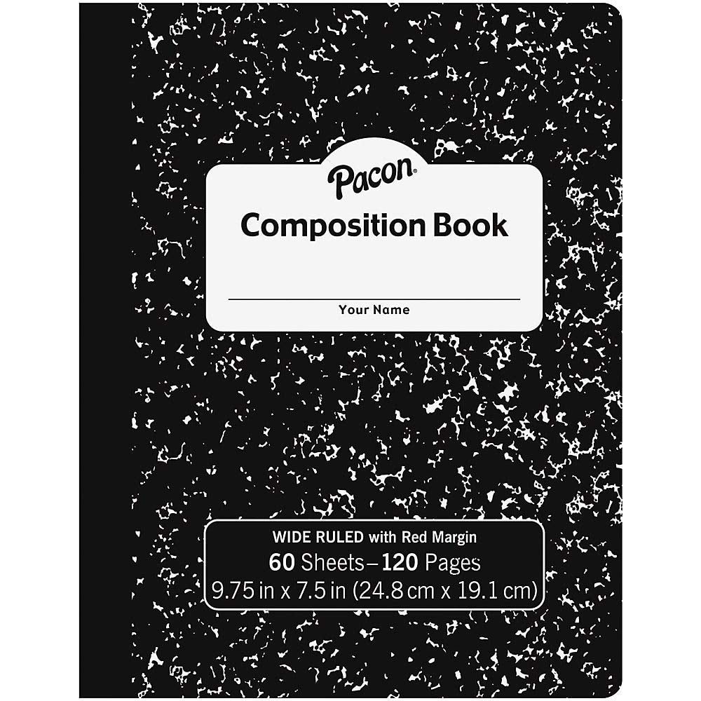 Pacon Hard Cover Composition Book - Wide Ruled - Black Marble