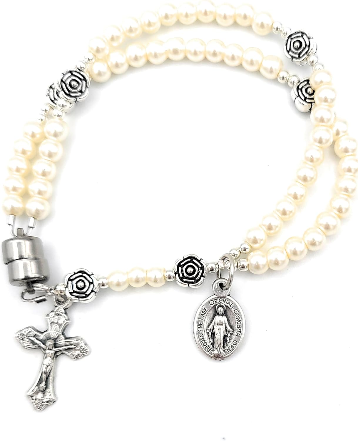 White Glass Pearl Wrist Rosary by Handmade - Elegant Design