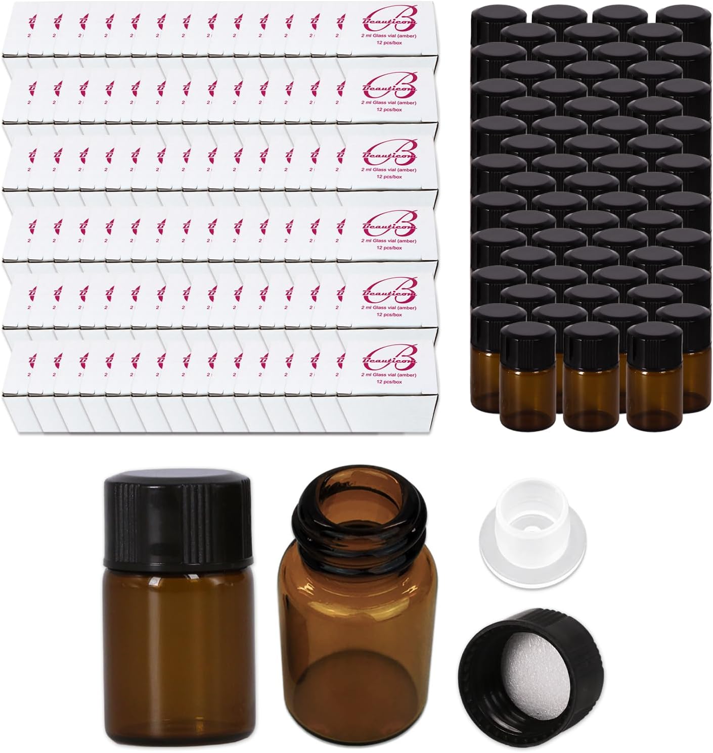 Beauticom 2ML Amber Glass Vial Set with Dropper Top for Oils