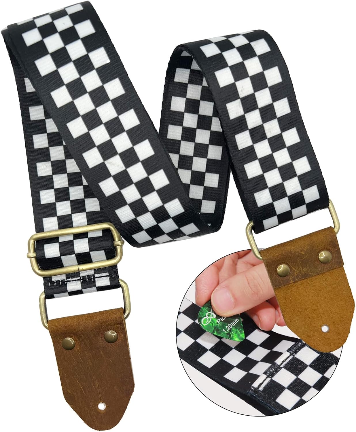 VANSUN Genuine Leather Guitar Strap - Adjustable & Picks Ready