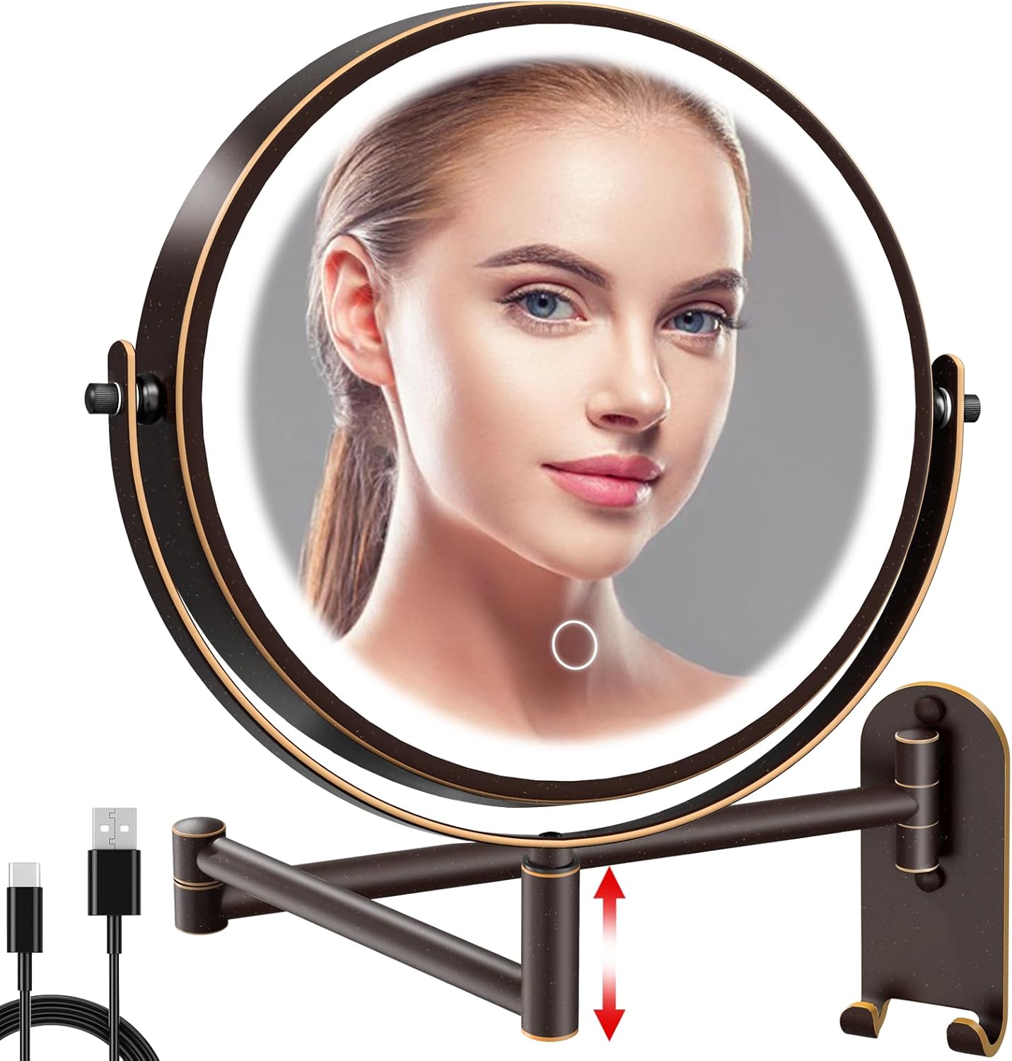 8in Wall Mounted Lighted Makeup Mirror with 3 Color Lights